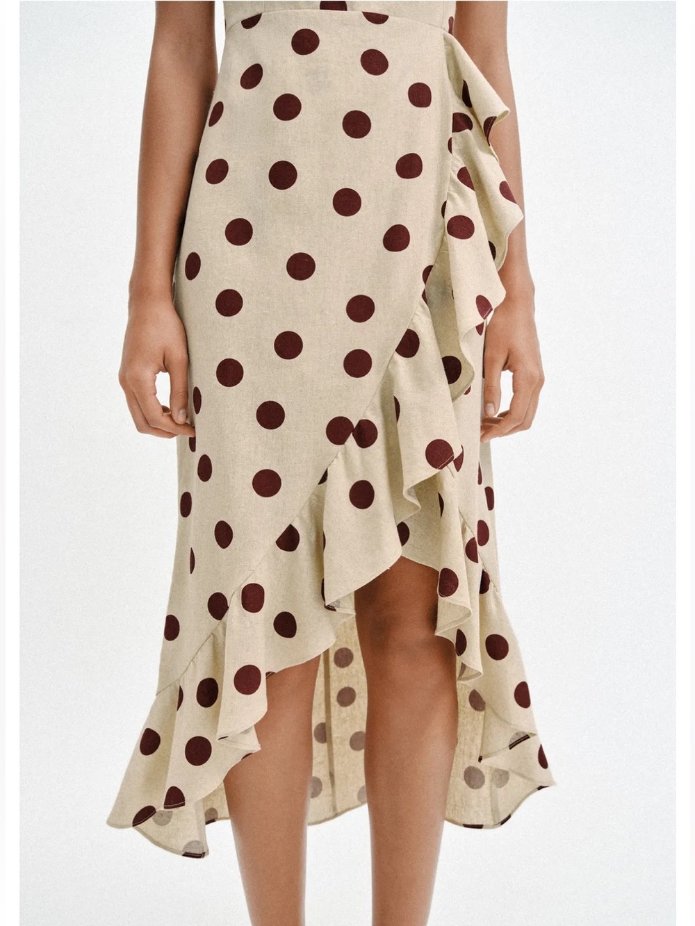 ZARA LINEN BLEND POLKA DOT MIDI DRESS - Picture 4 of 8